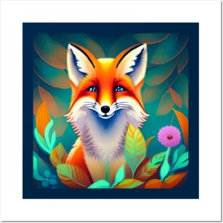 Smiling Fox - Popping Up from the Plants Posters and Art